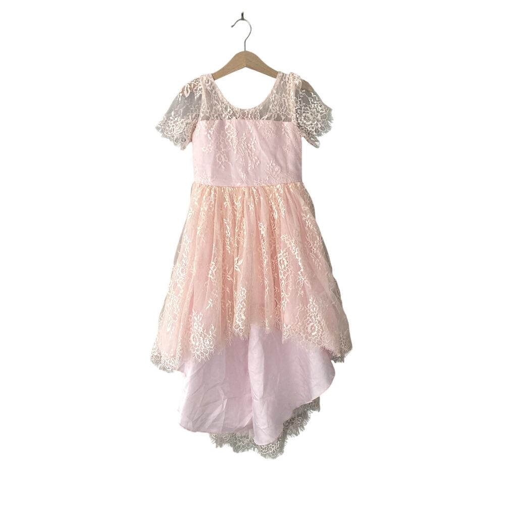 Trish Scully Child Lace High Low Dress Pink 5